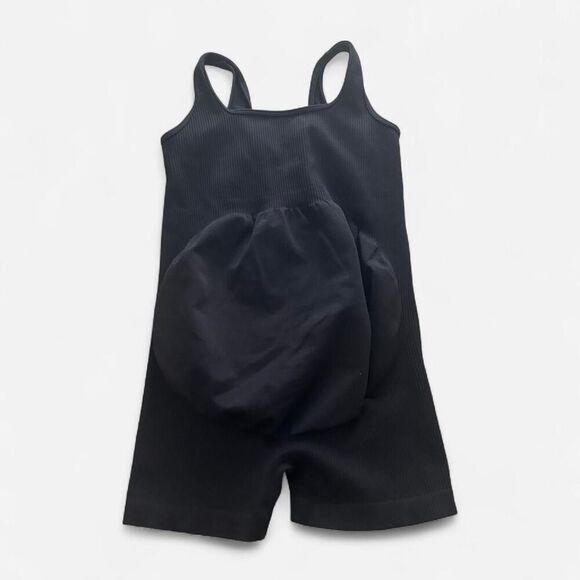 Maternity pregnancy Black Ribbed One-Piece romper – Sleek Athleisure medium - Picture 3 of 6